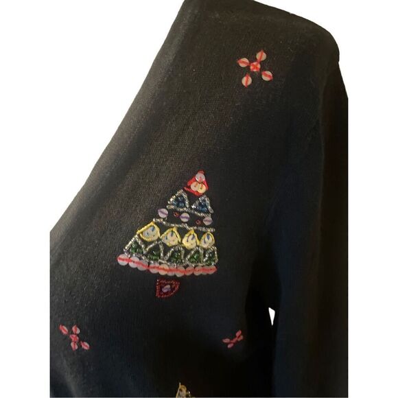 Mercer Street Studio Hand Embroidered Christmas Vintage Black Button Down Cardig - Picture 7 of 11